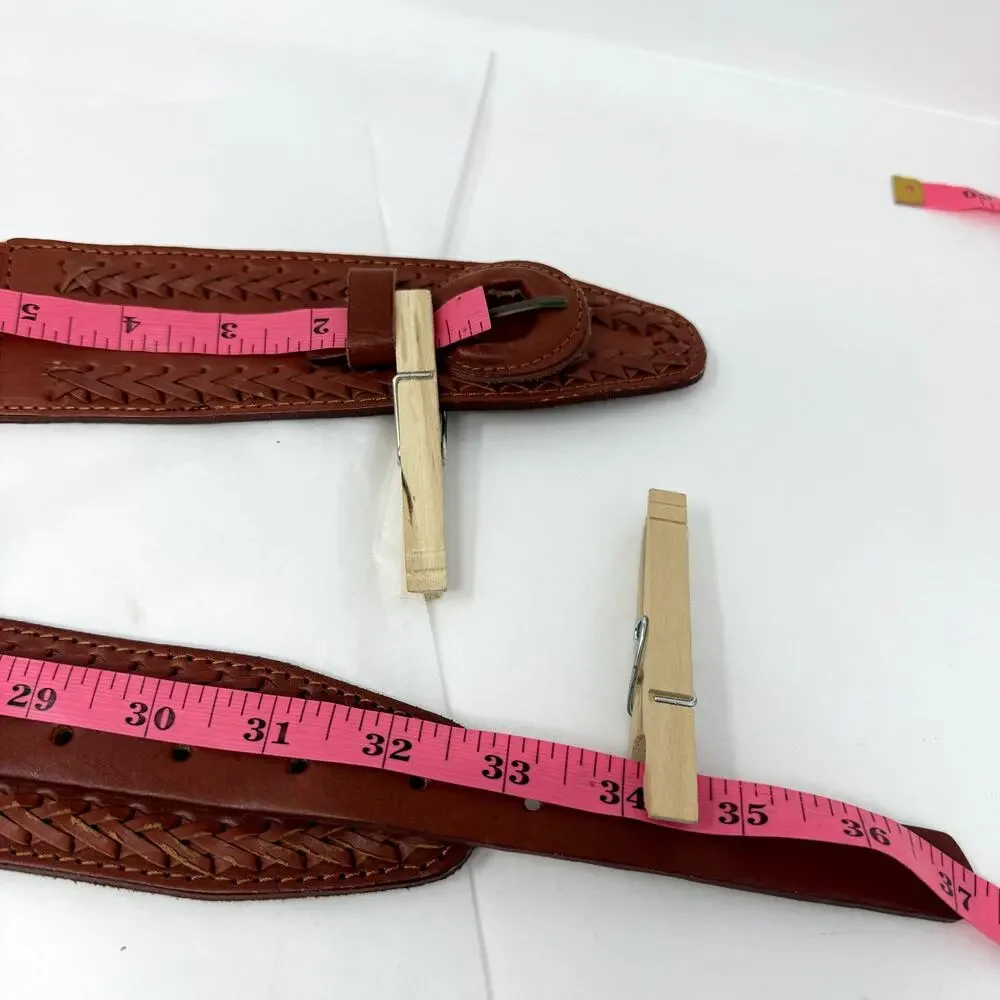 LP by Linea Pelle Leather Cotton Stretch Belt Brown Braided Western Y2K M